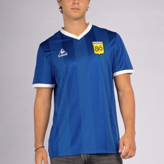 Argentina 1986 away shirt by Le Coq Sportif, front view with No. 10 Maradona nameset