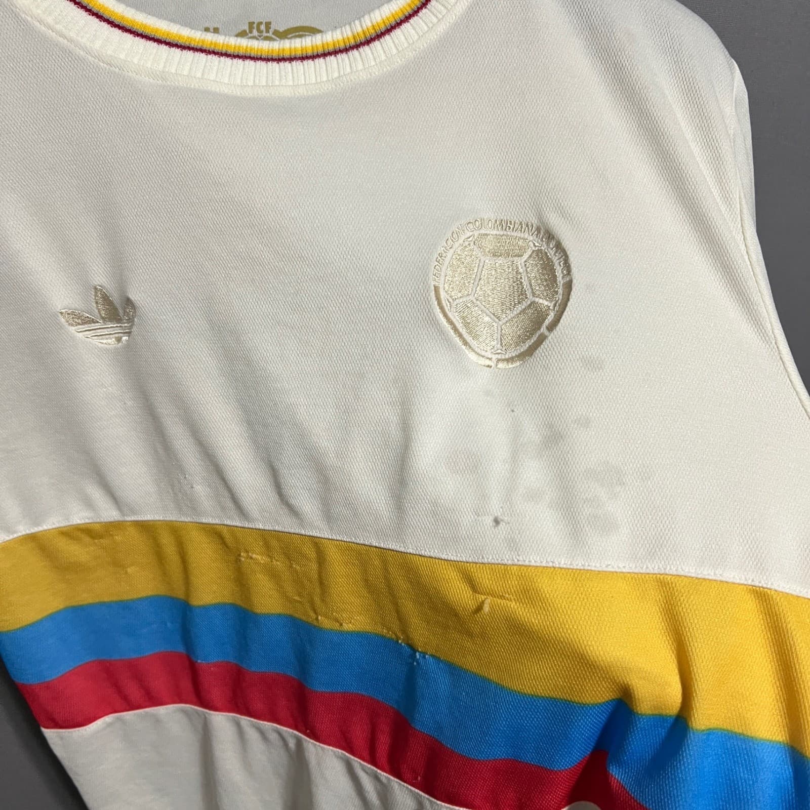 Adidas Colombia FCF 100th Anniversary Centenario Soccer Jersey Mens White Large